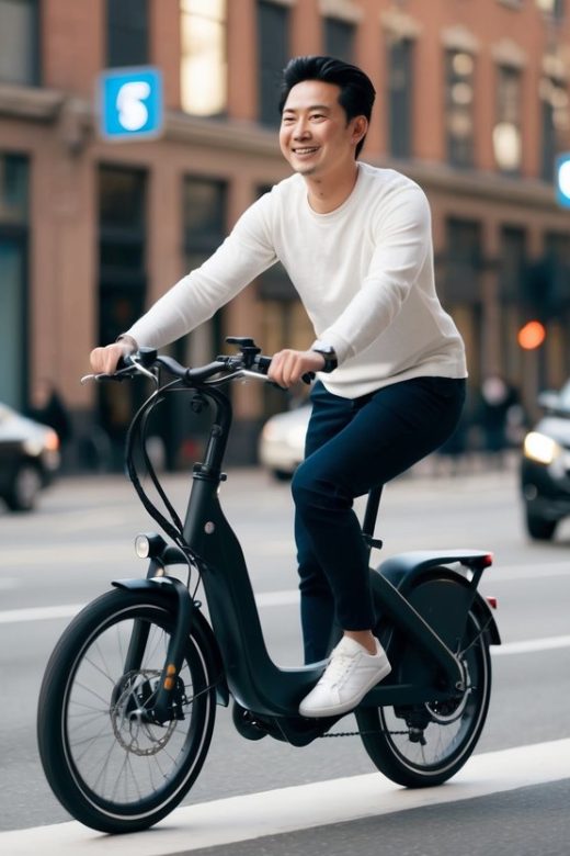 Discover fordelene ved elcykler i dag En person der kører på en elcykel med et smil der passerer trafikken med lethed